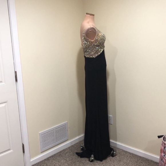 Poly USA By Neblon Gown Maxi Dress Size Small Petite Black Rhinestone - Picture 5 of 12